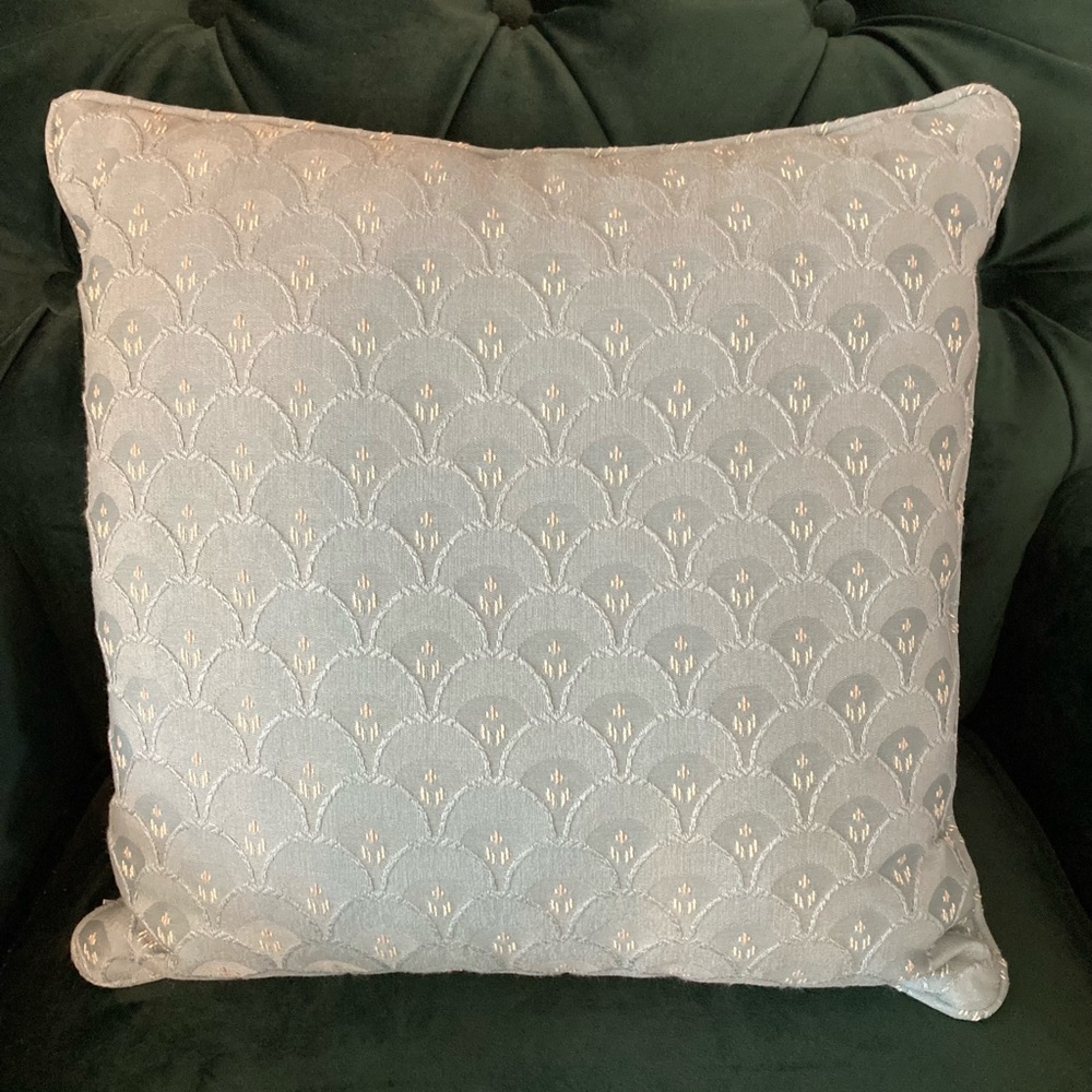 Newport Light Blue Scalloped Pattern Throw Pillow Fan-Like Square Beach House